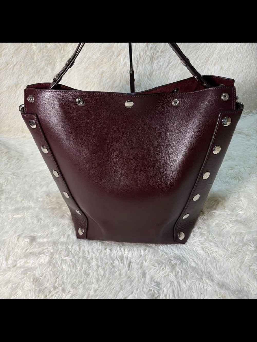 Mulberry Leather Tote in Deep Burgundy with Silver Studs - Picture 2 of 16